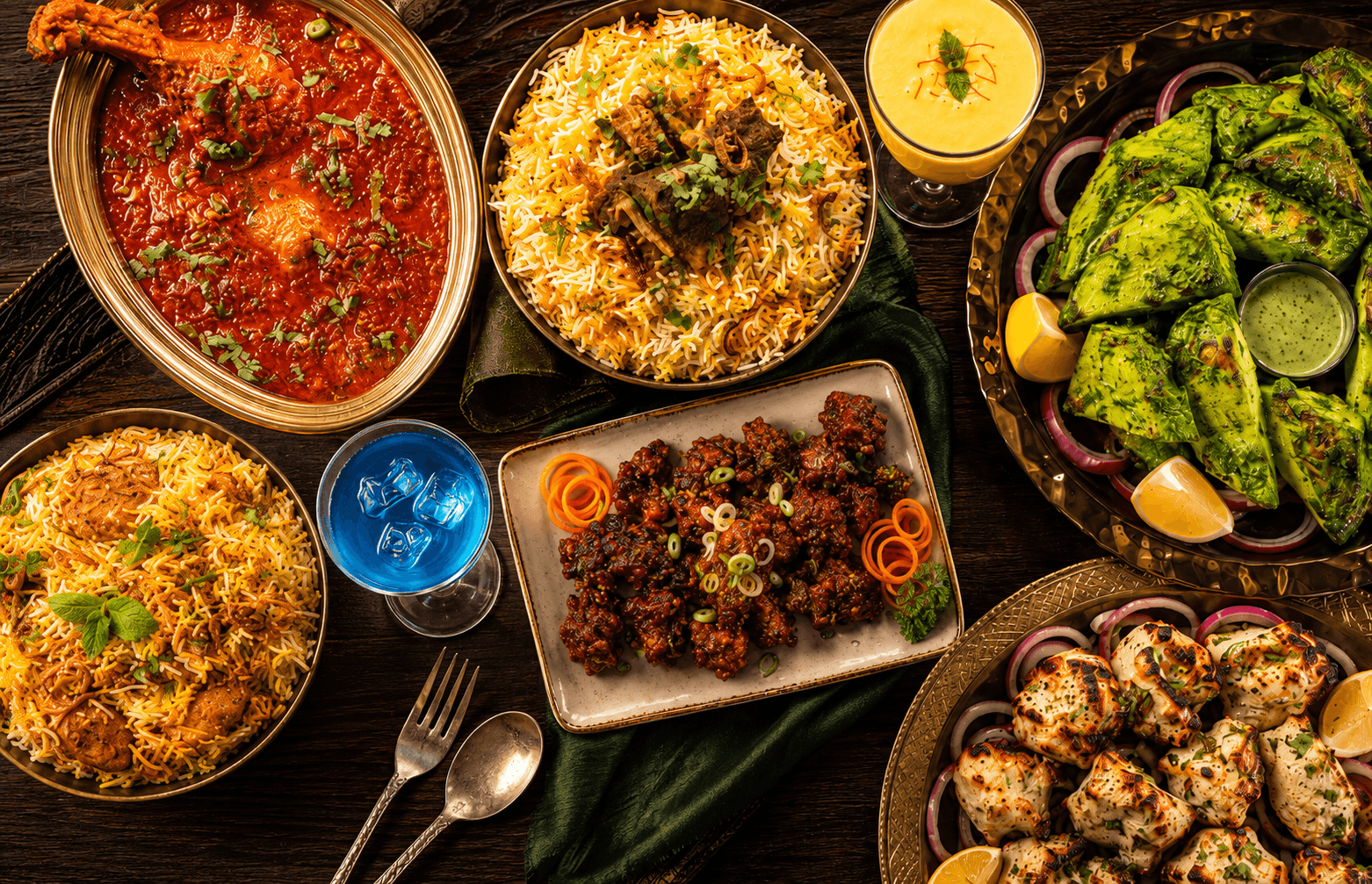 Restaurant hero background showcasing our signature dishes